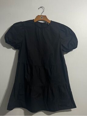 Missguided Black Puff Sleeve Tiered Mini Dress